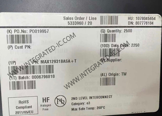 통합 회로 칩 MAX12931BASA 2 채널 저전력 3kVRMS 디지털 격리장치