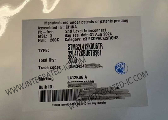 32UFQFN 마이크로컨트롤러 MCU STM32L412KBU6 마이크로컨트롤러 IC 80MHz 고성능