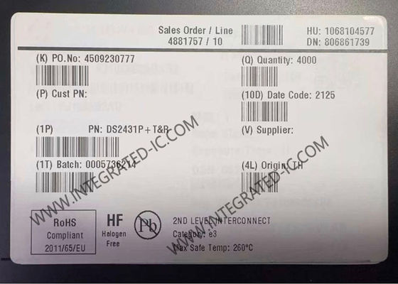 DS2431P 1024비트 1회 유선 EEPROM 메모리 IC 칩, TSOC-6 패키지 및 256 x 4 조직