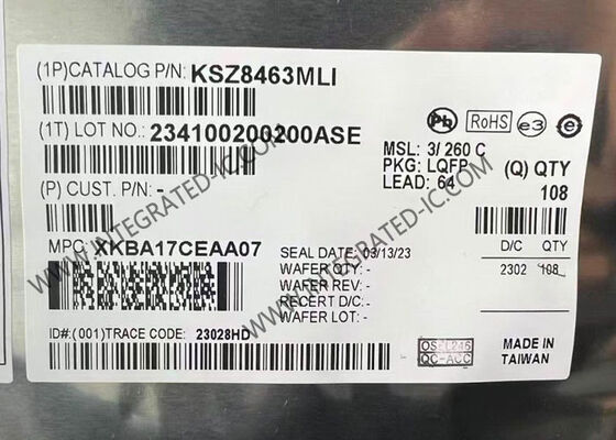 이더넷 IC KSZ8463MLI-TR 섬유 LQFP64와 함께 3 포트 이더넷 스위치