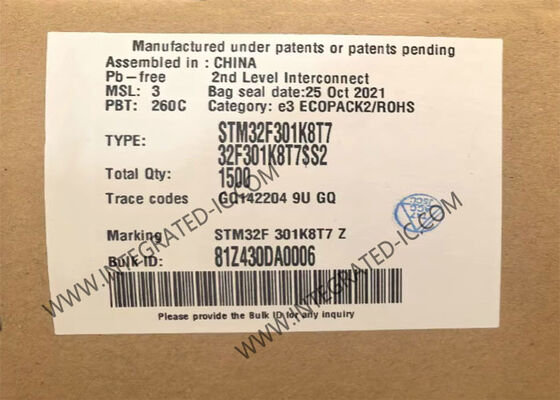 STM32F301K8T7 32비트 마이크로컨트롤러 IC, 72MHz ARM Cortex M4 코어 및 8 채널 ADC 포함