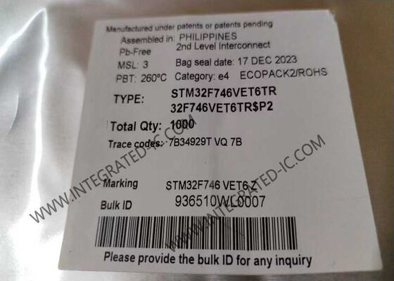 STM32F746VET6TR 32비트 마이크로컨트롤러 MCU, 216MHz ARM 코텍스-M7 코어, 512KB 플래시 메모리