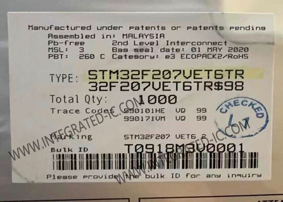 STM32F207VET6TR 마이크로컨트롤러 MCU ARM Cortex-M3 120MHz 512KB 플래시 100-LQFP 패키지
