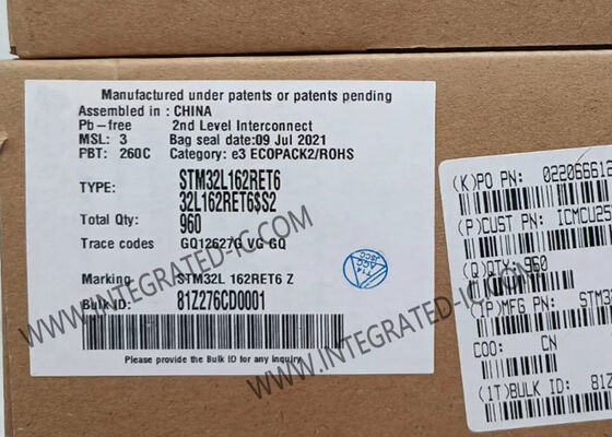 STM32L162RET6 마이크로컨트롤러 MCU 32MHz ARM Cortex-M3, 512KB 플래시 메모리 및 51 I/O 핀