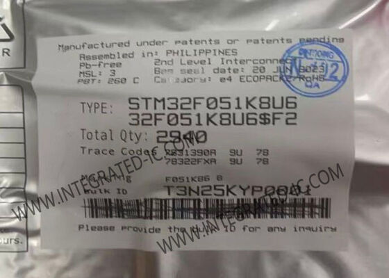 STM32F051K8U6 메인스트림 임베디드 애플리케이션을 위한 48MHz CPU와 함께 32비트 마이크로컨트롤러 MCU