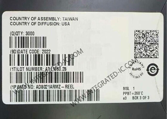 AD8021ARMZ 융합 회로 칩 16비트 시스템용 1GHz 가이드 대역폭으로 저소음 고속 증폭기