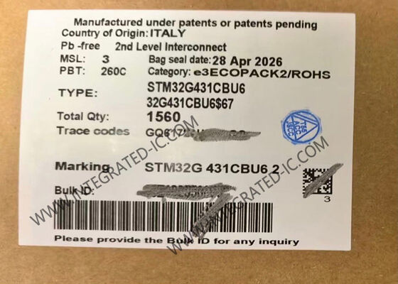 STM32G431CBU6 마이크로 컨트롤러 MCU 170MHz 속도 128KB 플래시 및 32 비트 RISC 코어 IC 칩
