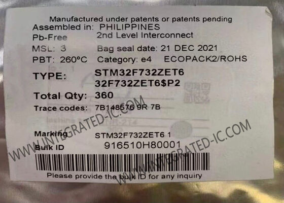 STM32F732ZET6 마이크로컨트롤러 MCU 216MHz 싱글 코어, 고속 I/O 및 144LQFP 패키지