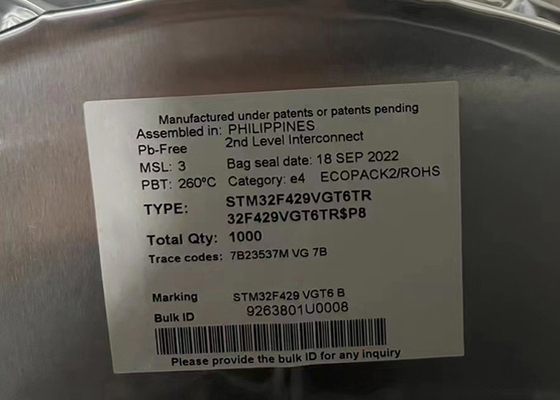 STM32F429VGT6TR 32비트 단일 코어 마이크로 컨트롤러 IC 100LQFP 통합 회로 칩