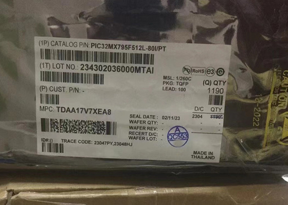 512KB 순간 PIC32MX795F512L-80I/PT 32-비트 단일코어 마이크로컨트롤러 - MCU 100-tqfp