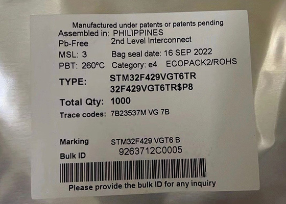 STM32F429VGT6TR 32비트 단일 코어 마이크로 컨트롤러 IC 100LQFP 통합 회로 칩