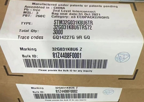 마이크로 컨트롤러 MCU STM32G031K8U6TR 32비트 단일 코어 마이크로 컨트롤러 IC 32-UFQFN