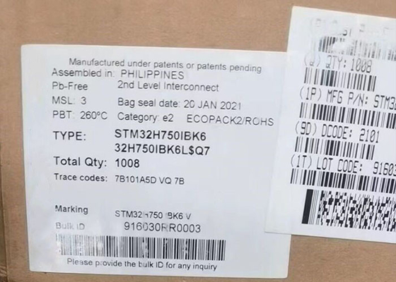 고성능 MCU STM32H750IBK6 마이크로컨트롤러 IC 201UFBGA 32Bit 하나의 핵