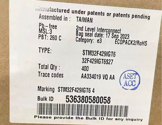 STM32F429IGT6 180MHz 단일 코어 1MB 플래시 마이크로 컨트롤러 IC LQFP176