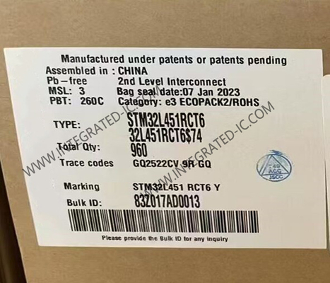 STM32L451RCT6 마이크로 컨트롤러 MCU 32비트 단일 코어 마이크로 컨트롤러 80MHz 임베디드 MCU