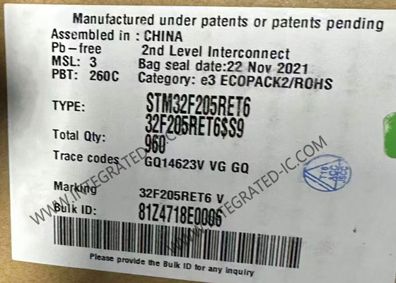 마이크로컨트롤러 MCU IC STM32F205RET6 플래시 64-LQFP 패키지 표면 부착