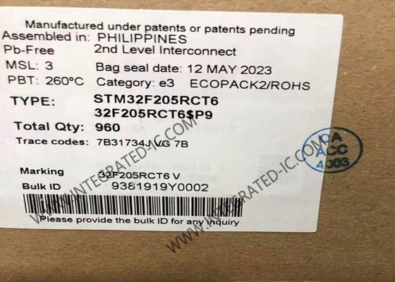 IC은 STM32F205RCT6 팔 마이크로컨트롤러를 자릅니다 - MCU 32BIT 팔 외피 M3 연결성 256kB
