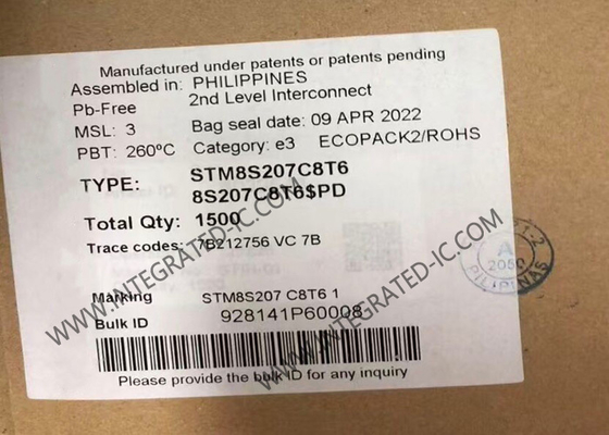 STM8S207C8T6 마이크로컨트롤러 MCU 고성능 8비트 24MHz MCU 플래시 64kbytes