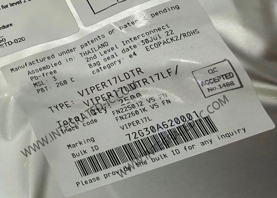 VIPER17LDTR 집적 회로 칩, 800V 스위칭 레귤레이터, 60kHz 주파수 및 플라이백 컨버터용 9W 출력 전원