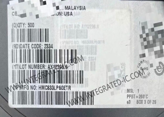 HMC833LP6GETR 집적 회로 칩 PLL, 25 MHz ~ 6 GHz 범위, 100 MHz 위상 검출기 속도, 40핀 6x6 mm SMT 패키지