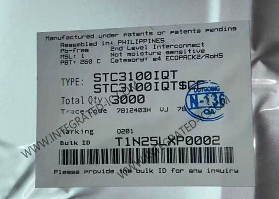 STC3100IQT 배터리 모니터 IC, 쿨롱 카운터, 2.5A 출력 전류 및 리튬 이온 배터리용 I2C 인터페이스