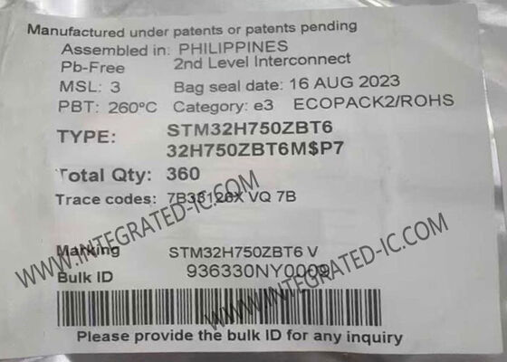 STM32H750ZBT6 32비트 마이크로컨트롤러 MCU, 480MHz ARM 코텍스-M7, 128kB 플래시 메모리, 144-LQFP 패키지