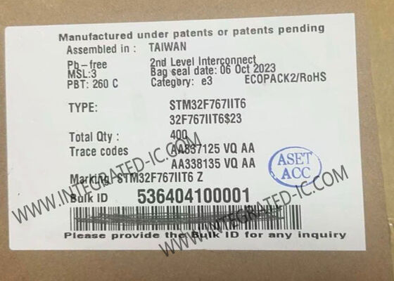STM32F767IIT6 32비트 MCU 마이크로컨트롤러, 216MHz 속도 및 LQFP-176 패키지, 임베디드 애플리케이션용