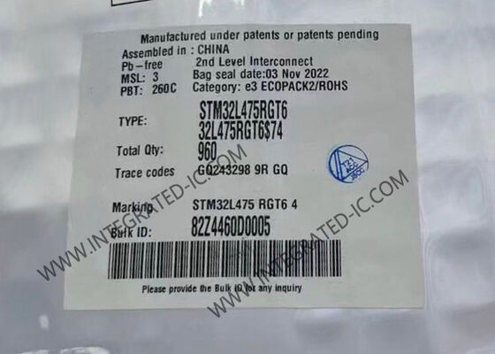 1Mbyte 플래시 메모리를 갖춘 STM32L475RGT6 마이크로컨트롤러 MCU 고성능
