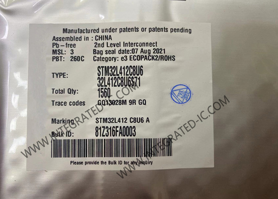 팔 마이크로컨트롤러 MCU STM32L412C8U6 팔 외피 M4 RISC 64KB 플래시 48-ufqfpn