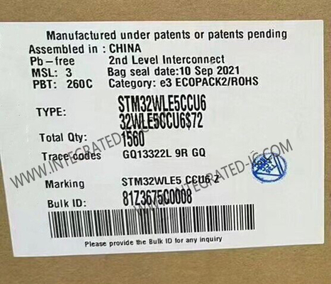 STM32WLE5CCU6 256 킬로바이트 순간 무선 송수신기 IC 48-UFQFN 표면 부착