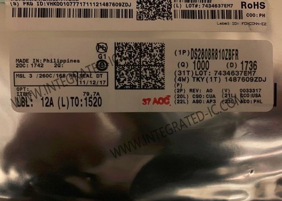 DS280BR810ZBFR 융합회로 칩 8채널 선형 리드라이버 28Gbps 선형 반복기