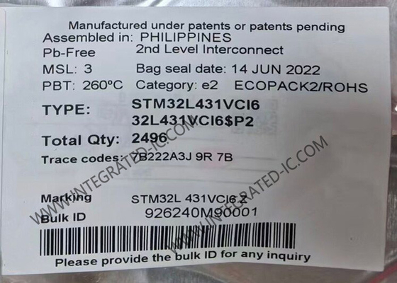 STM32L431VCI6 마이크로 컨트롤러 MCU ARM 마이크로 컨트롤러 80MHz 임베디드 MCU UFBGA100
