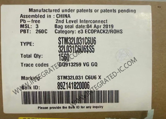 STM32L031C6U6 마이크로컨트롤러 MCU 32비트 MCU 32KB 플래시 ARM 마이크로컨트롤러 UFQFN48