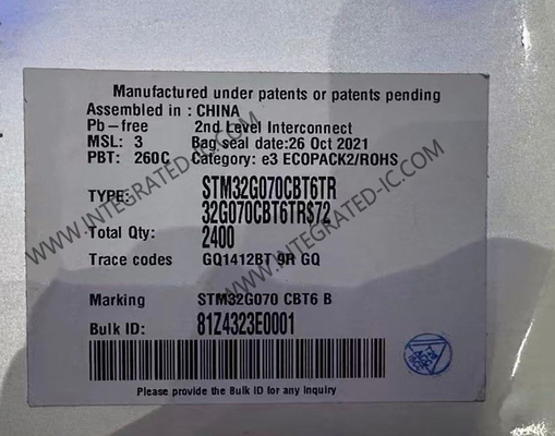 STM32G070CBT6TR 마이크로 컨트롤러 MCU 32비트 64MHz 메인스트림 ARM 코르텍스 M0 MCU