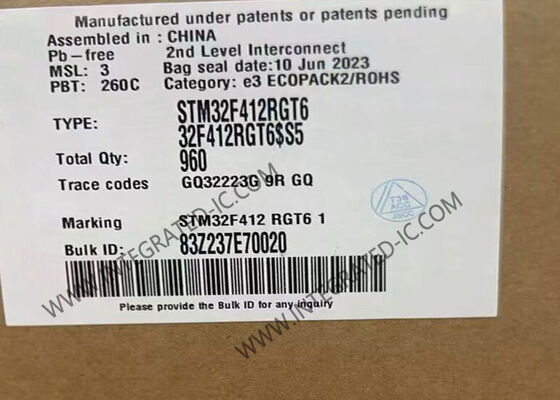 STM32F412RGT6 마이크로컨트롤러 MCU 100MHz 32비트 ARM 코텍스-M4 마이크로컨트롤러 IC LQFP-64