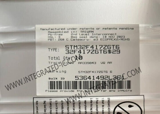 STM32F417ZGT6 168MHz 속도 및 LQFP-144 패키지를 갖춘 32비트 싱글 코어 마이크로컨트롤러 MCU